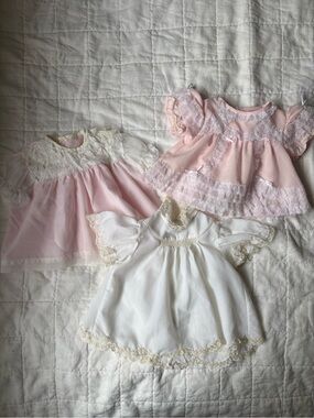 Vintage Baby Frilly Dresses Lot Soft Pink and White Mayfair & Tiny Tots Newborn